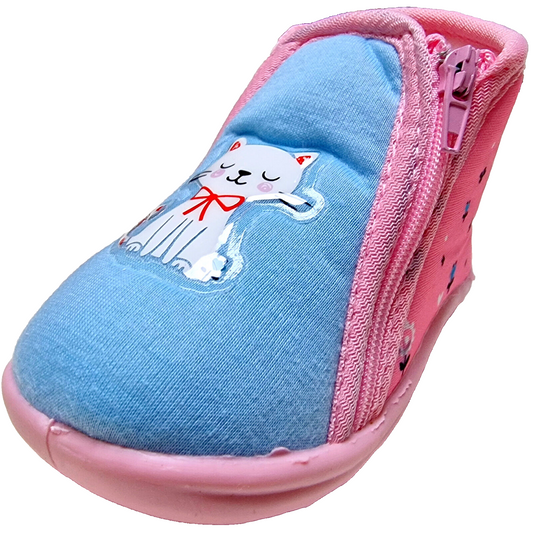 Kinderhausschuhe Kätzchen blau/pink